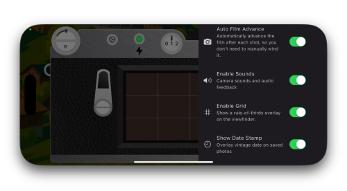 Vintage Film Camera roll and library screen
